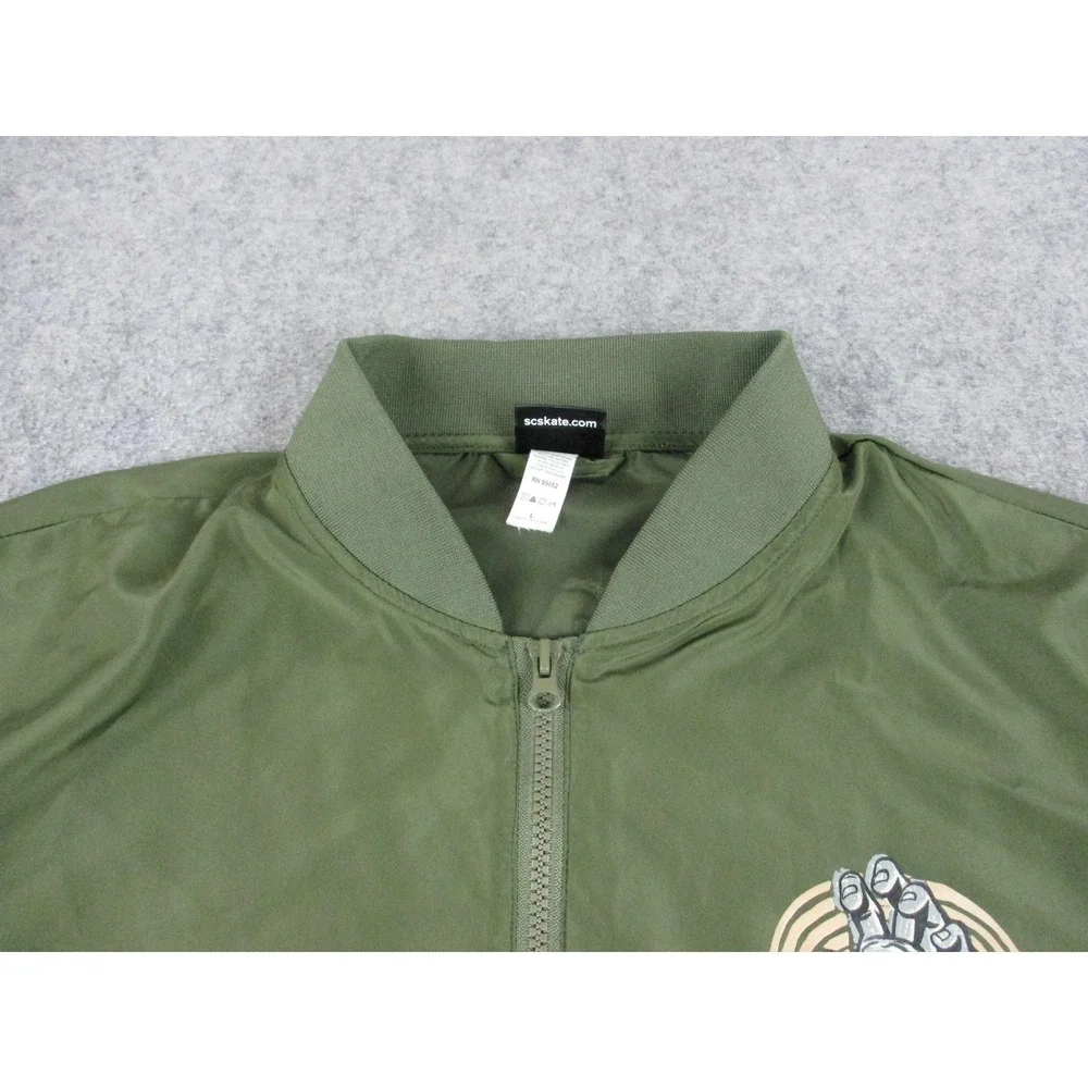 Santa Cruz Jacket Mens Large Green Screaming Hand Bomber Zip Lightweight Coat